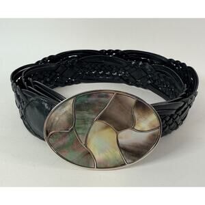 Coldwater Creek Belt Mother of Pearl Buckle Braided Black Leather XL